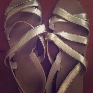 J. Crew Cross-strap Metallic Gold Leather Sandals